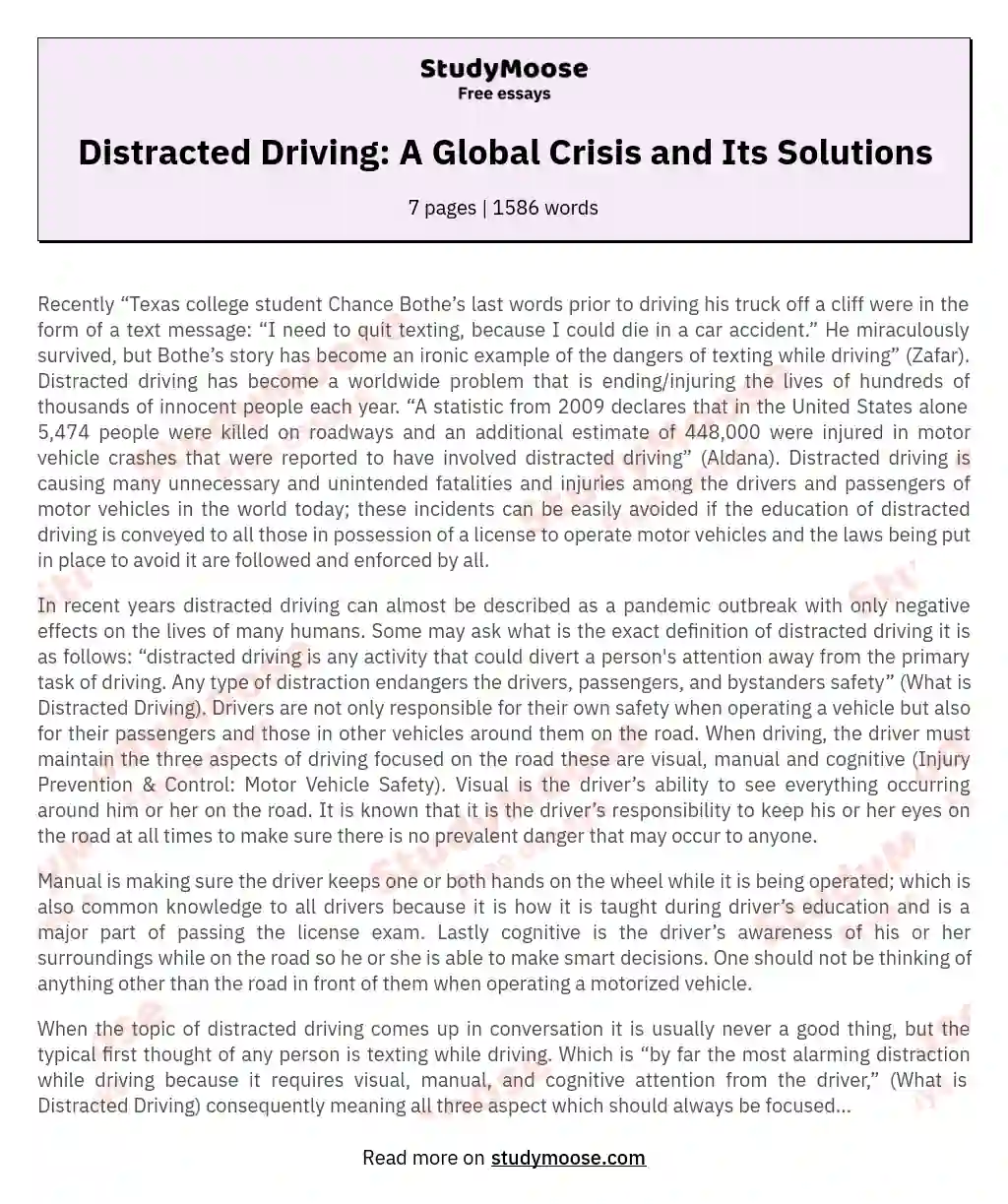 argumentative essay on distracted driving