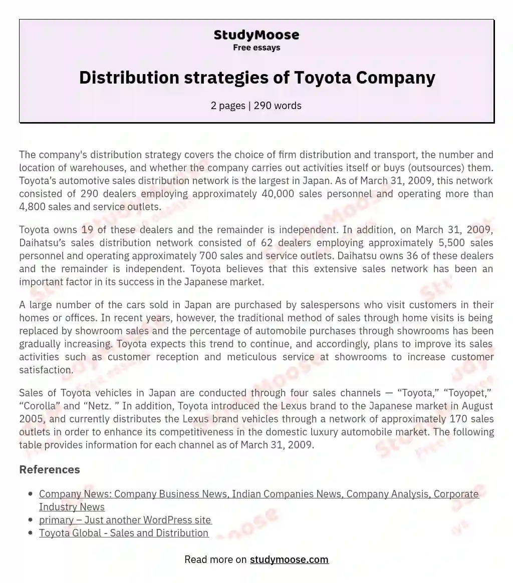 Distribution strategies of Toyota Company essay