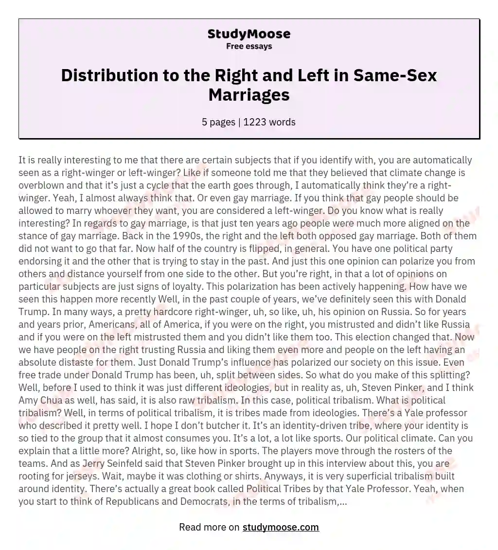 Distribution to the Right and Left in Same-Sex Marriages essay