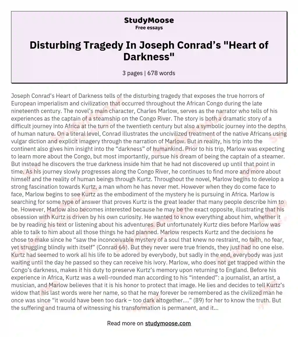 Disturbing Tragedy In Joseph Conrad’s "Heart of Darkness" essay