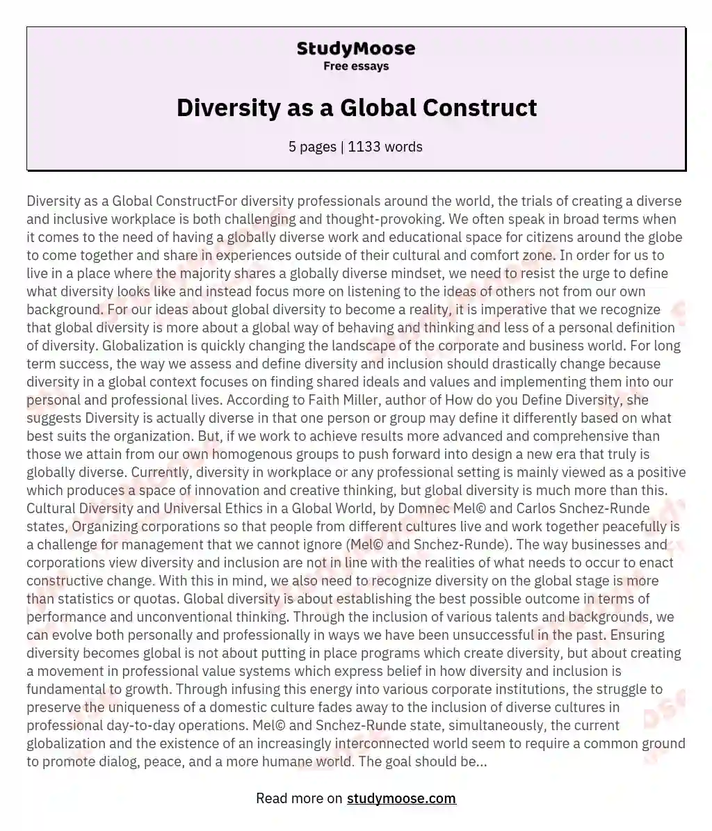 Diversity as a Global Construct essay