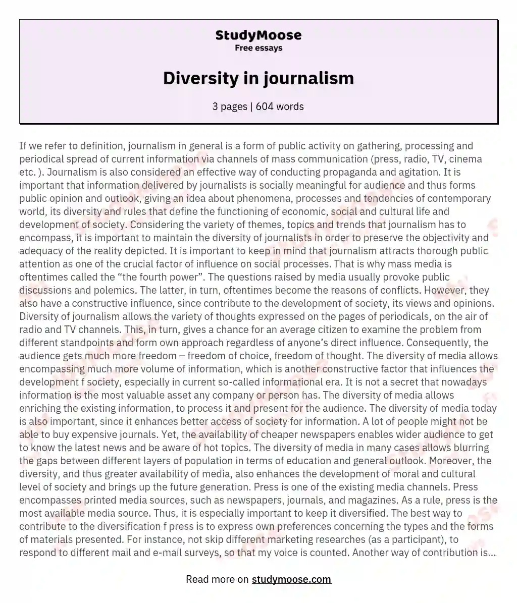 Diversity in journalism essay
