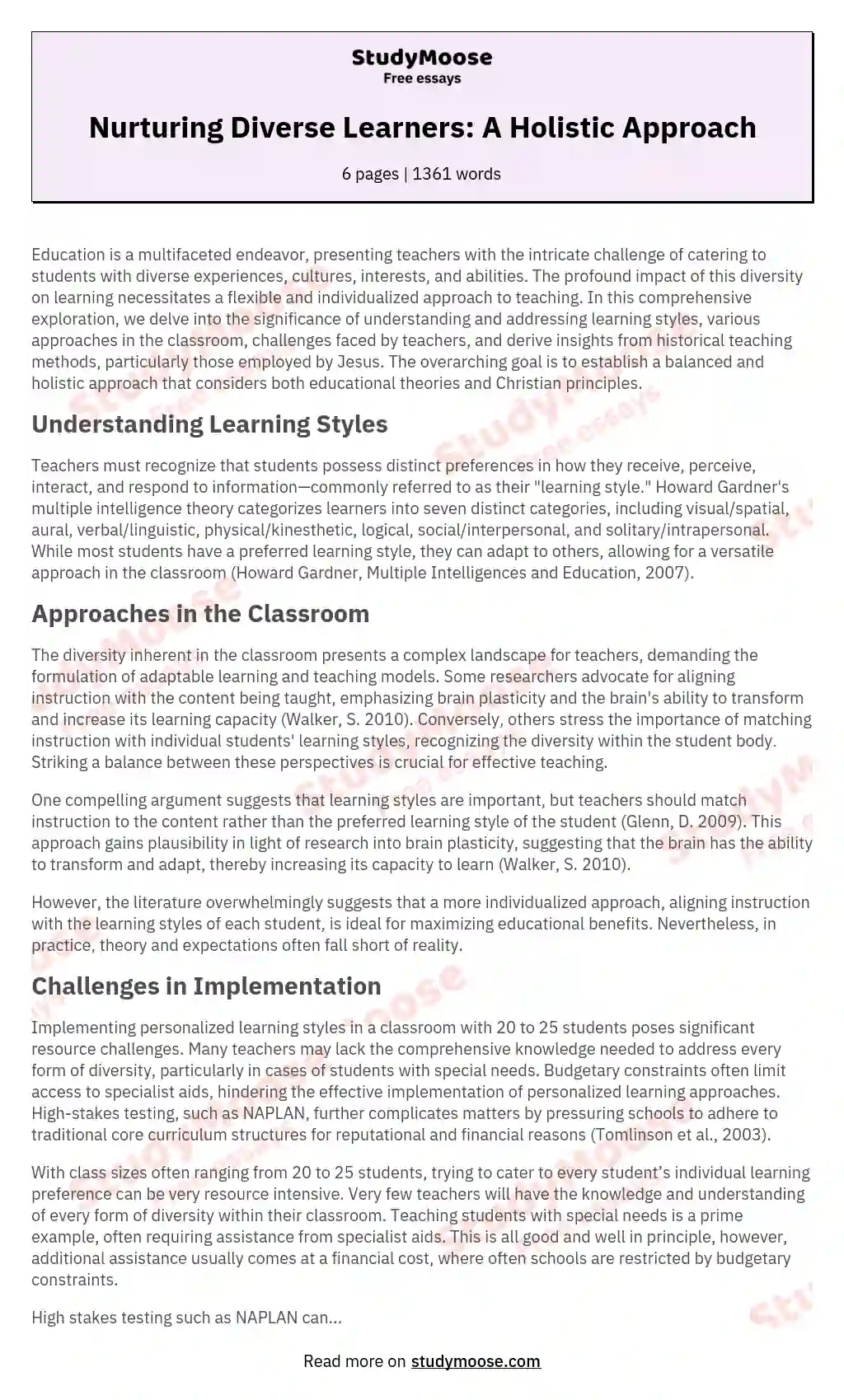 essay about diversity of learners