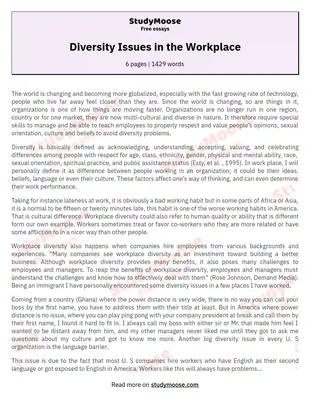 work diversity essay