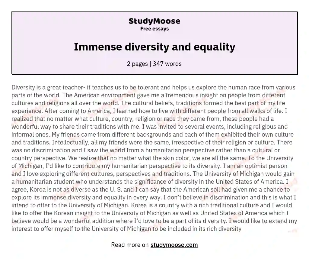 Immense diversity and equality essay