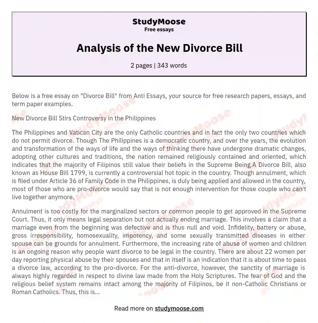 Analysis of the New Divorce Bill essay