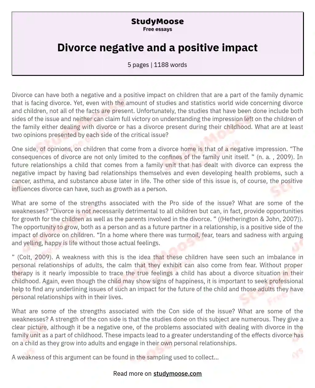 Divorce  negative and a positive impact essay