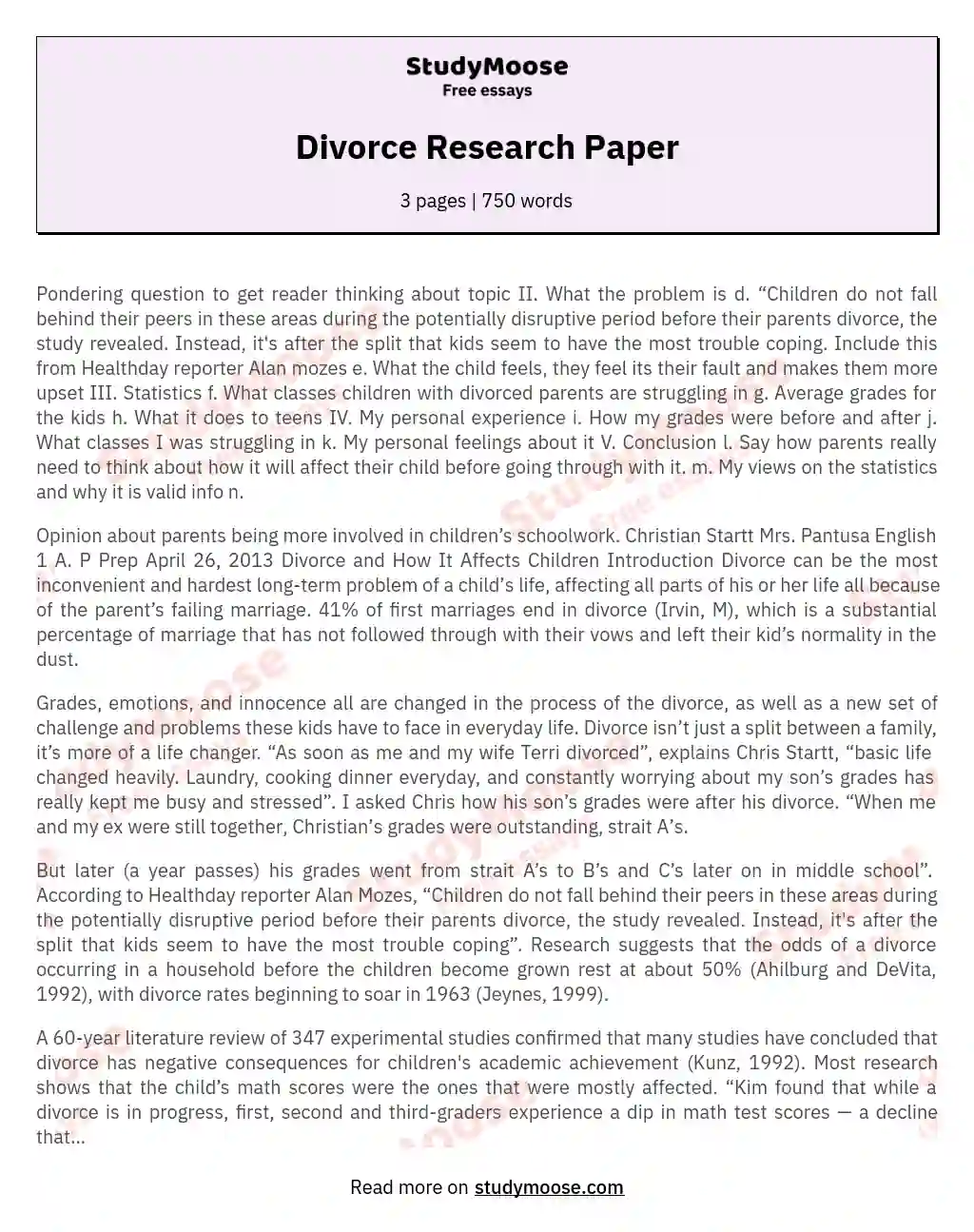 divorce topics for research paper