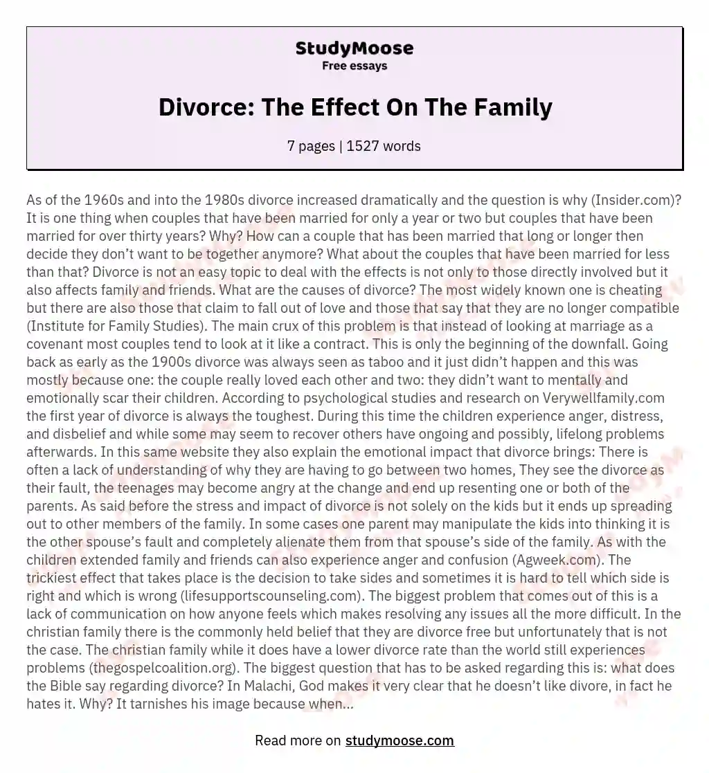 Divorce: The Effect On The Family