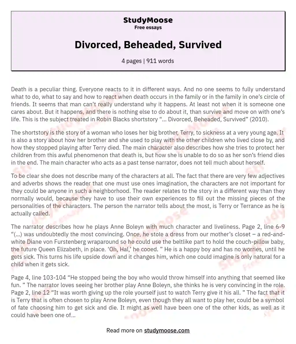 Divorced, Beheaded, Survived essay