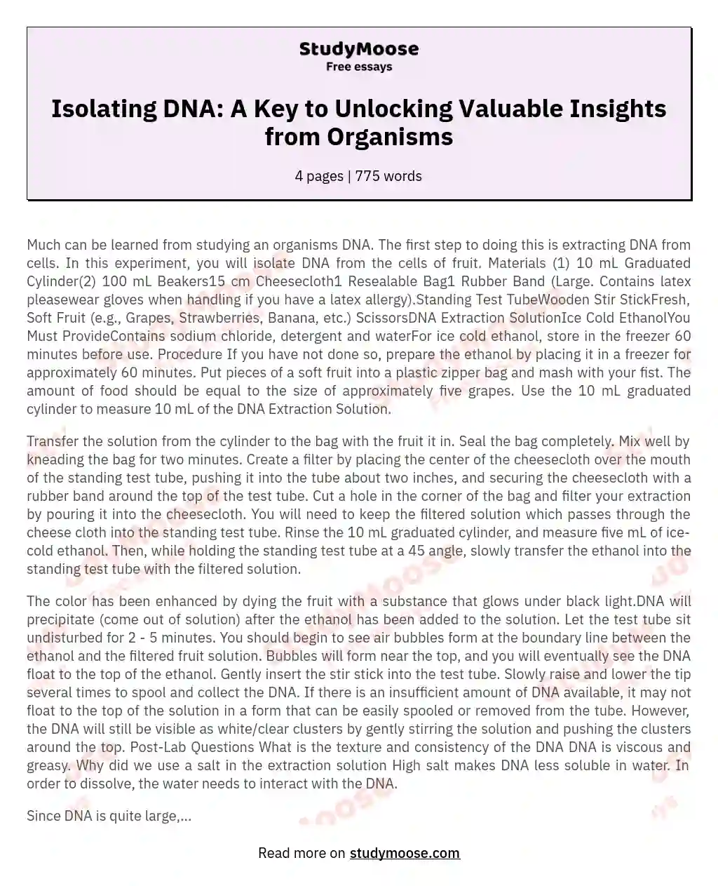 Isolating DNA: A Key to Unlocking Valuable Insights from Organisms essay