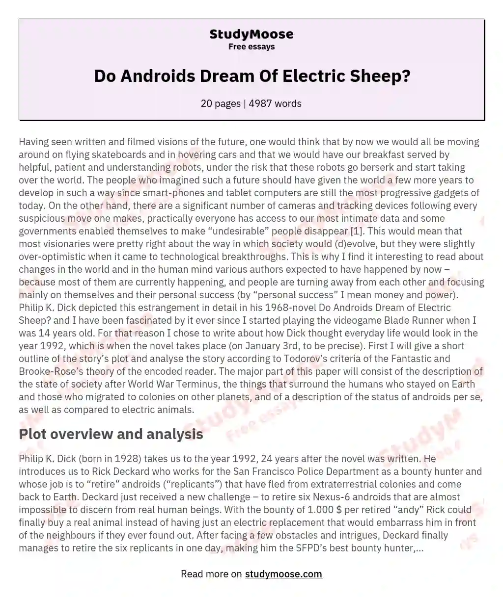 Do Androids Dream Of Electric Sheep? essay