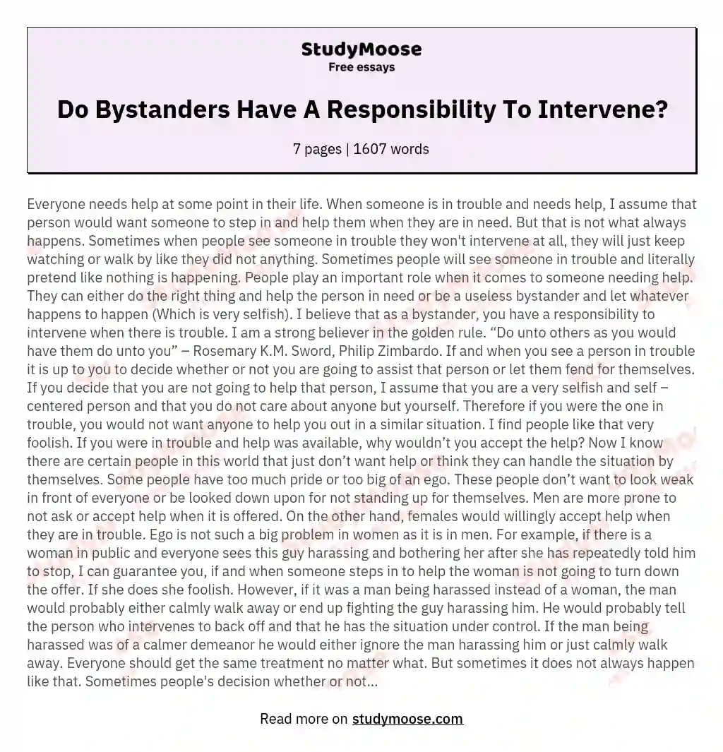Do Bystanders Have A Responsibility To Intervene? essay