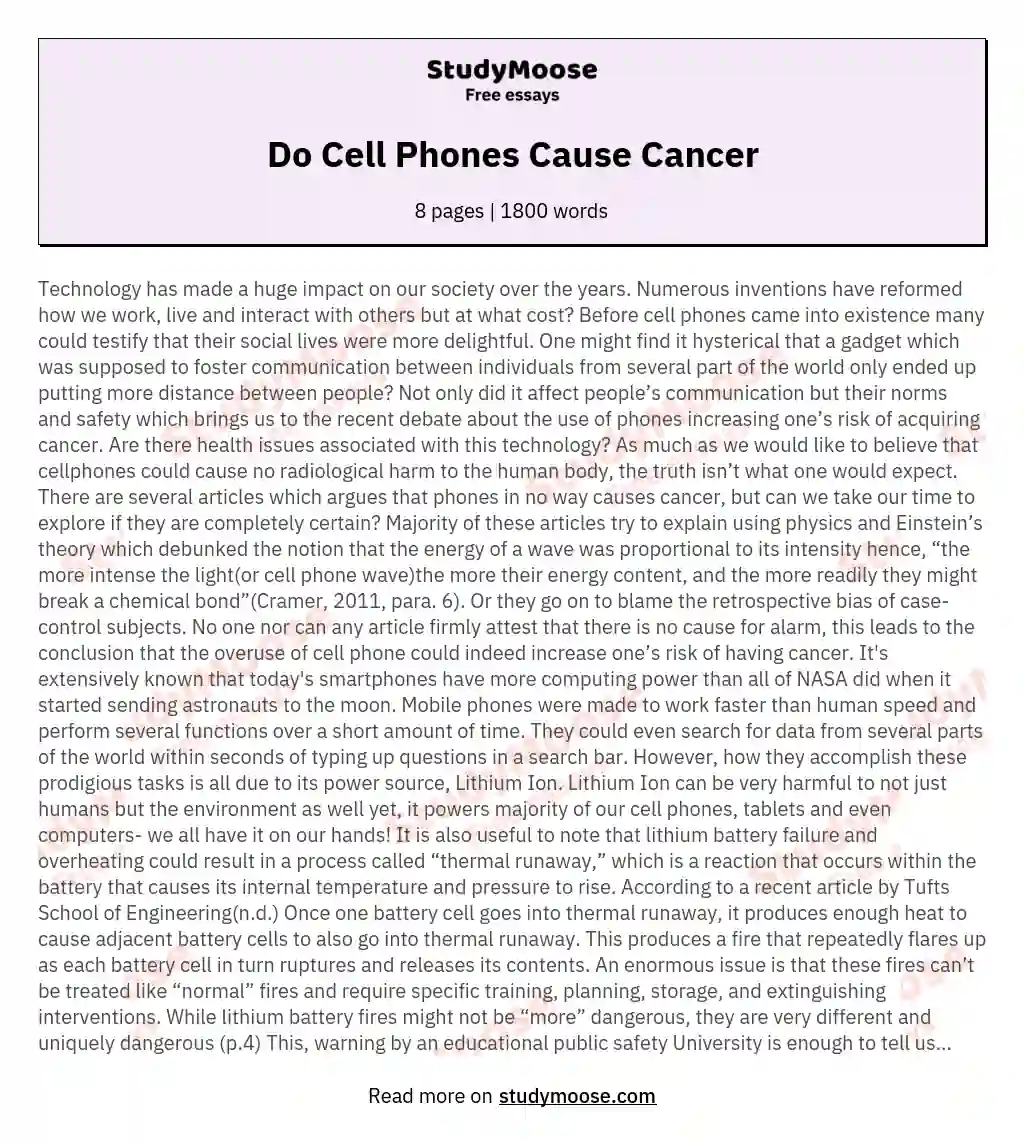 Do Cell Phones Cause Cancer essay