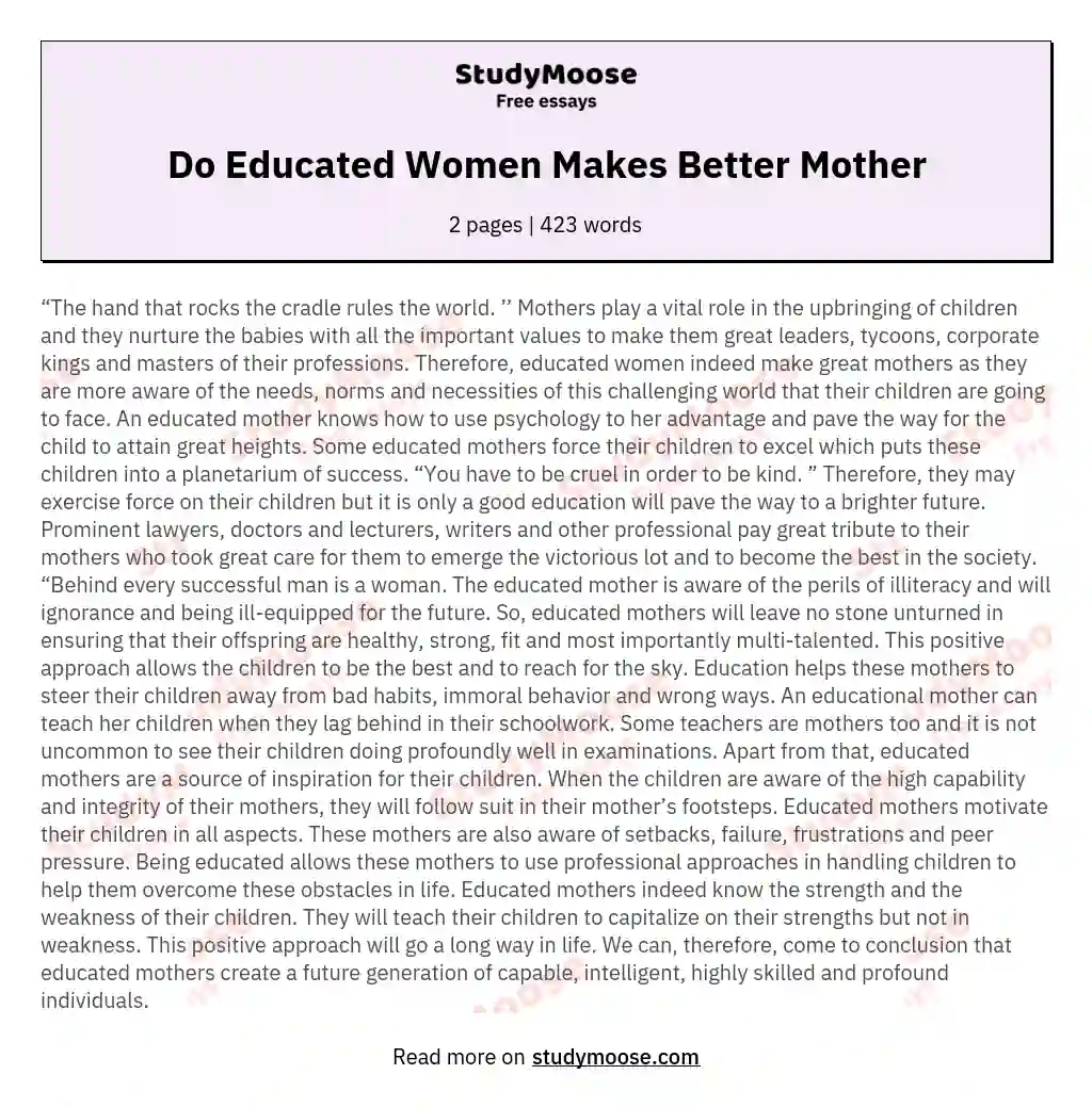 Do Educated Women Makes Better Mother