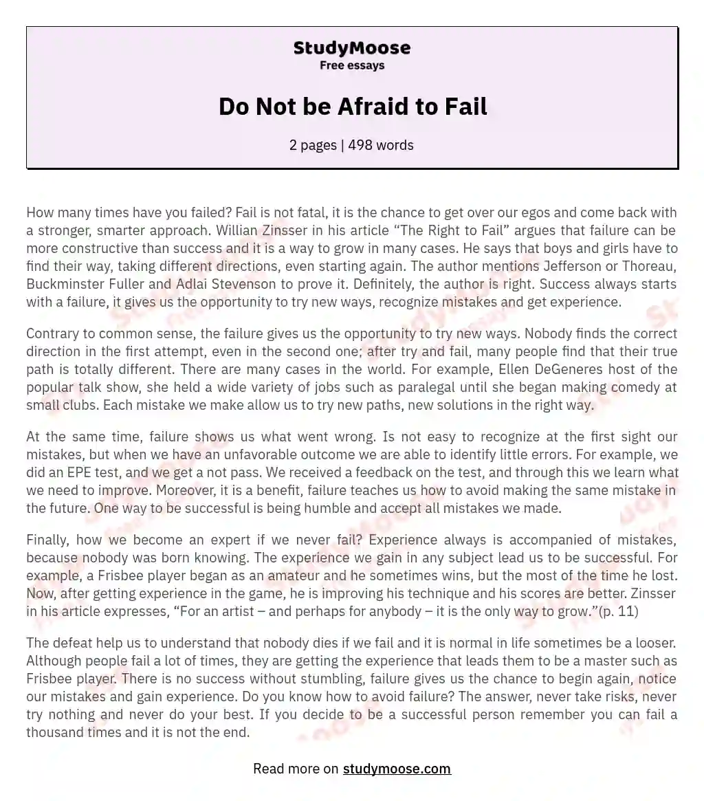 Do Not be Afraid to Fail