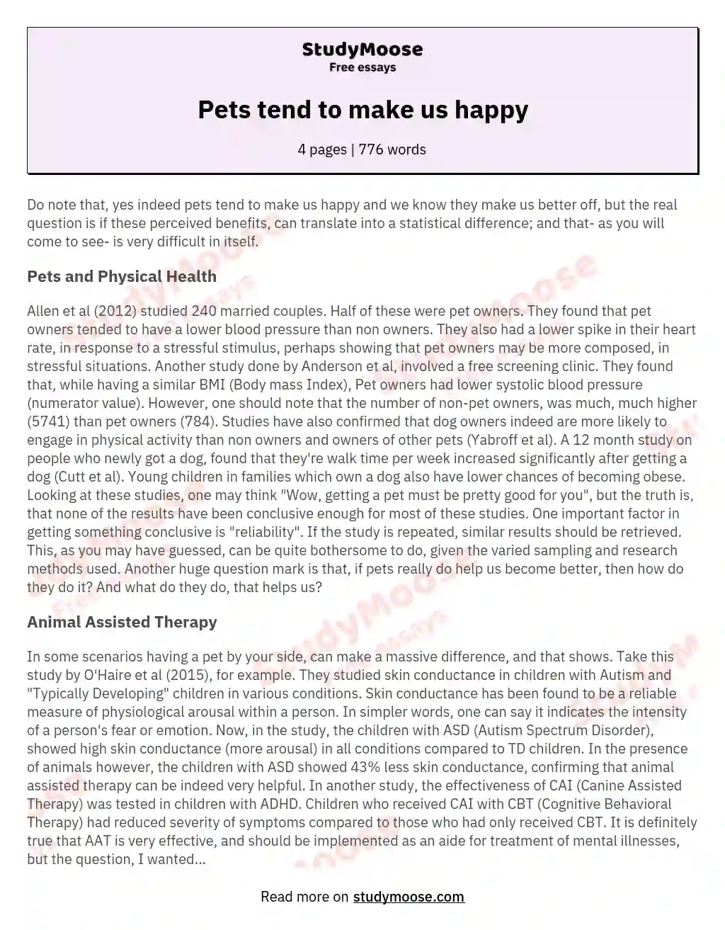 Pets tend to make us happy essay
