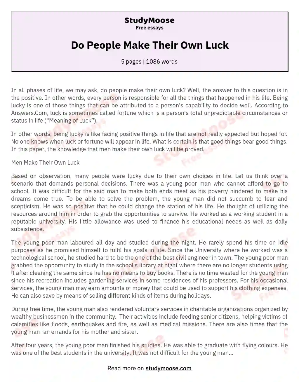 Do People Make Their Own Luck essay