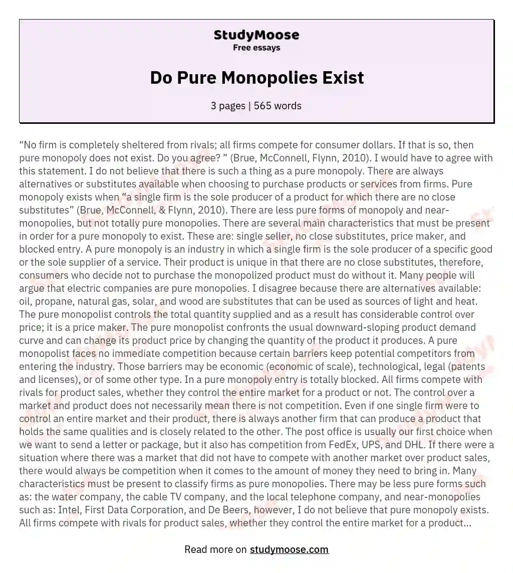 Do Pure Monopolies Exist essay