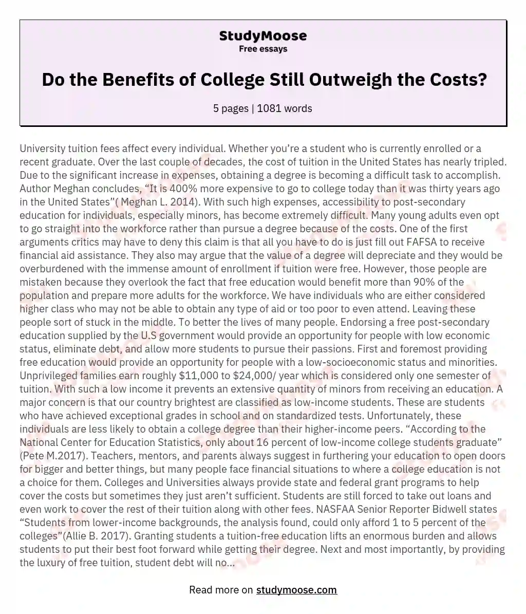 Do the Benefits of College Still Outweigh the Costs? essay