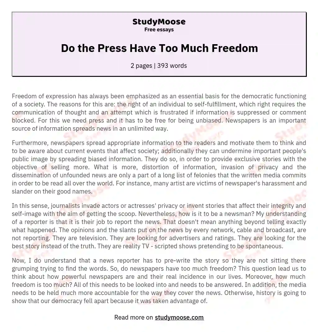 Do the Press Have Too Much Freedom essay