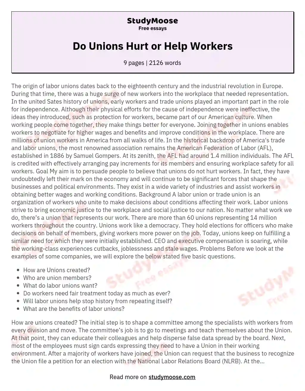 Do Unions Hurt or Help Workers essay