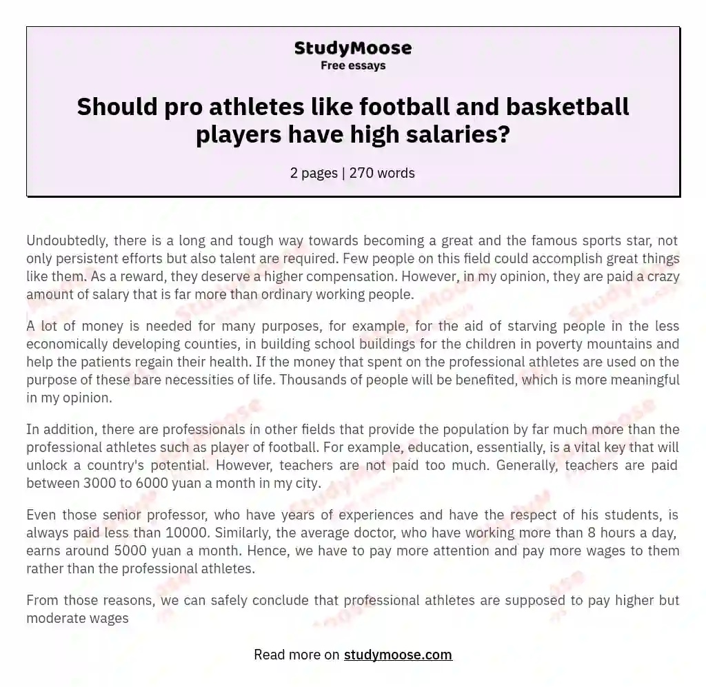 Do you agree the professional athletes such as football player and basketball player deserve high salaries to be paid?