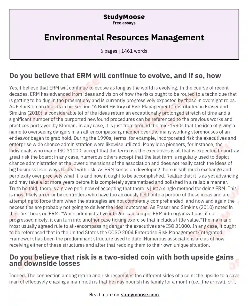 Environmental Resources Management essay
