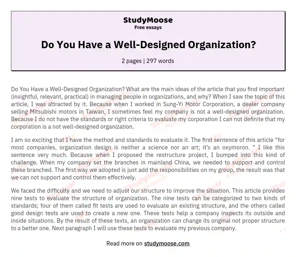 Do You Have a Well-Designed Organization? essay