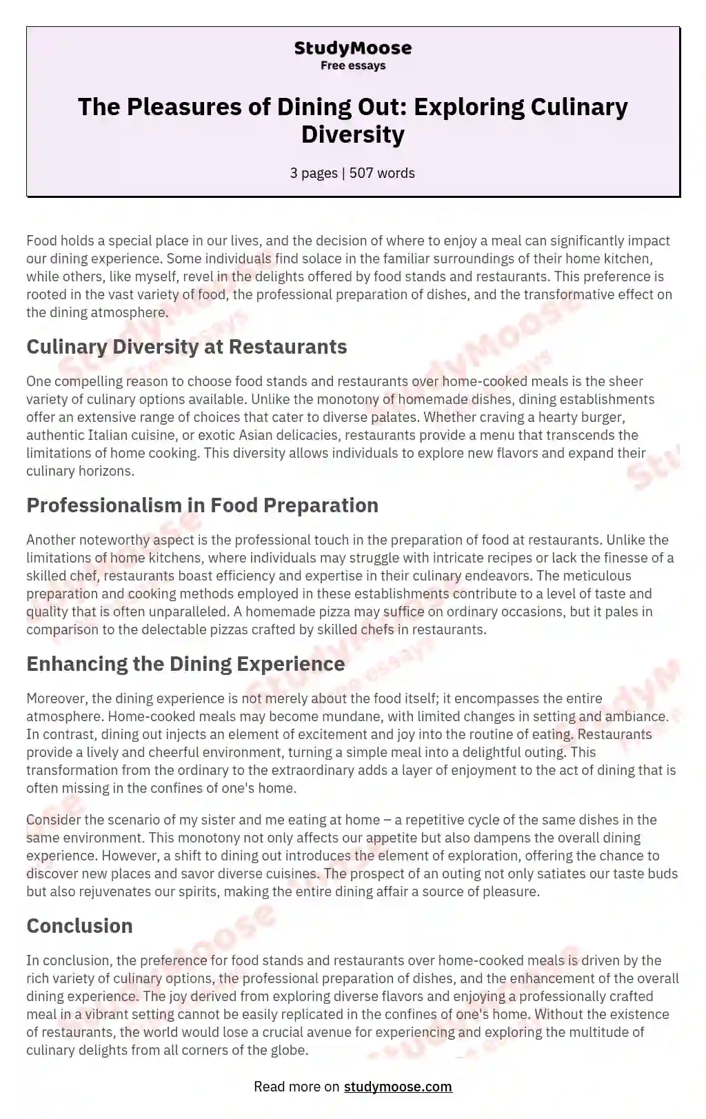 The Pleasures of Dining Out: Exploring Culinary Diversity essay