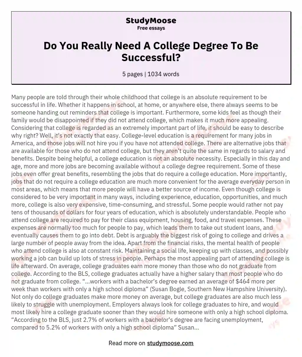 argumentative essay about college education