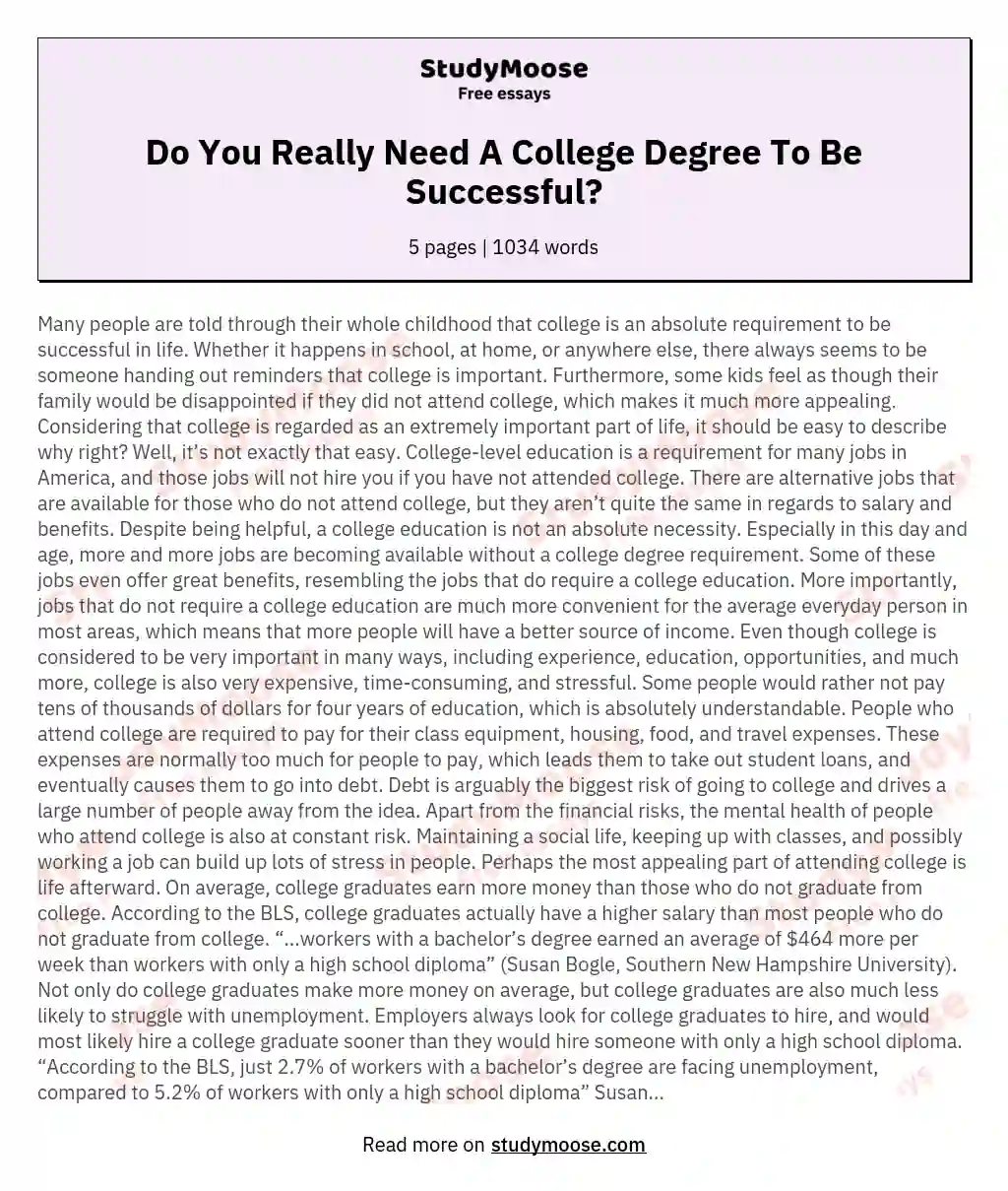 Do You Really Need A College Degree To Be Successful? essay