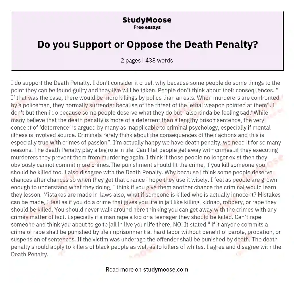 Do you Support or Oppose the Death Penalty?