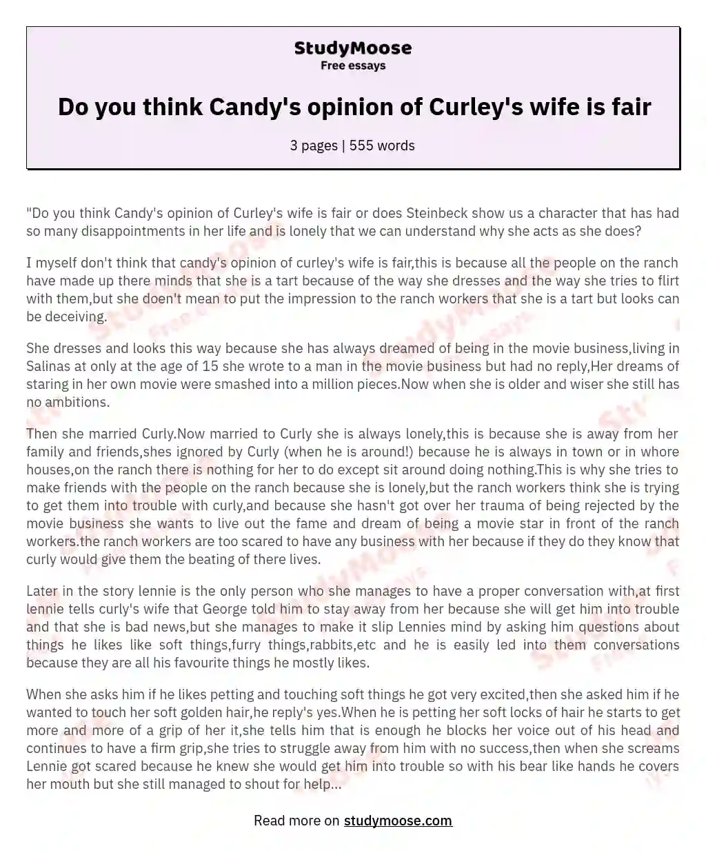 Do you think Candy's opinion of Curley's wife is fair essay