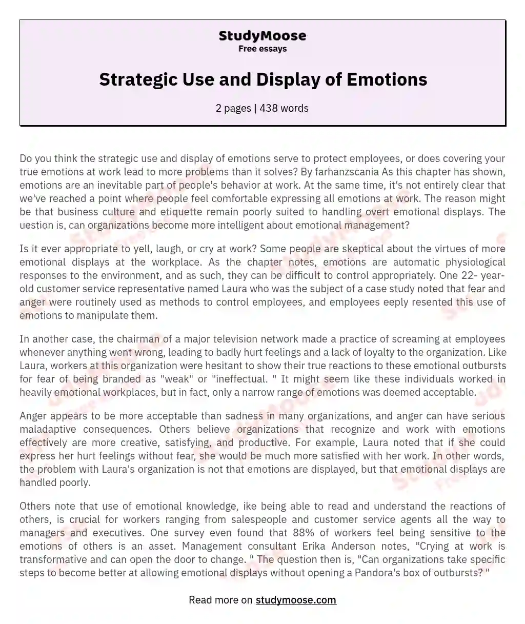 Strategic Use and Display of Emotions essay