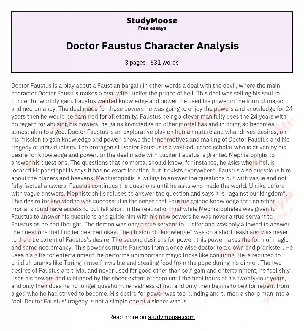 Doctor Faustus Character Analysis