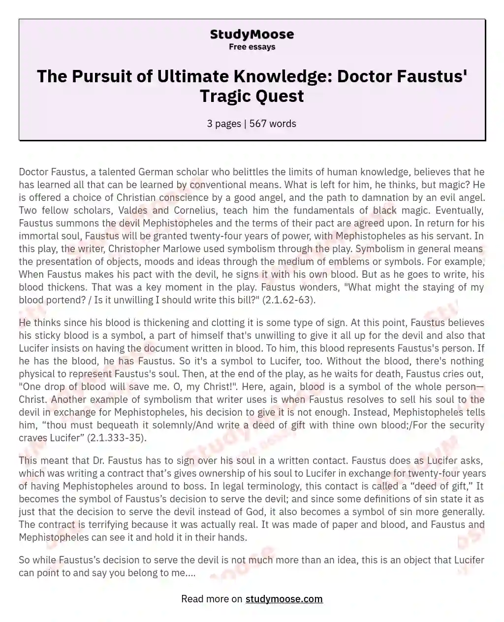 The Pursuit of Ultimate Knowledge: Doctor Faustus' Tragic Quest