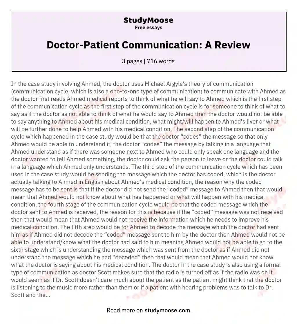 Doctor-Patient Communication: A Review