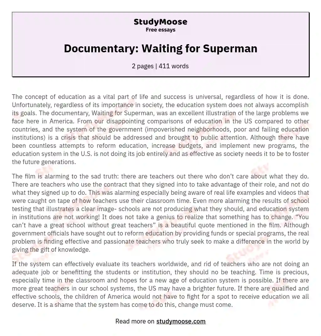 Documentary: Waiting for Superman essay