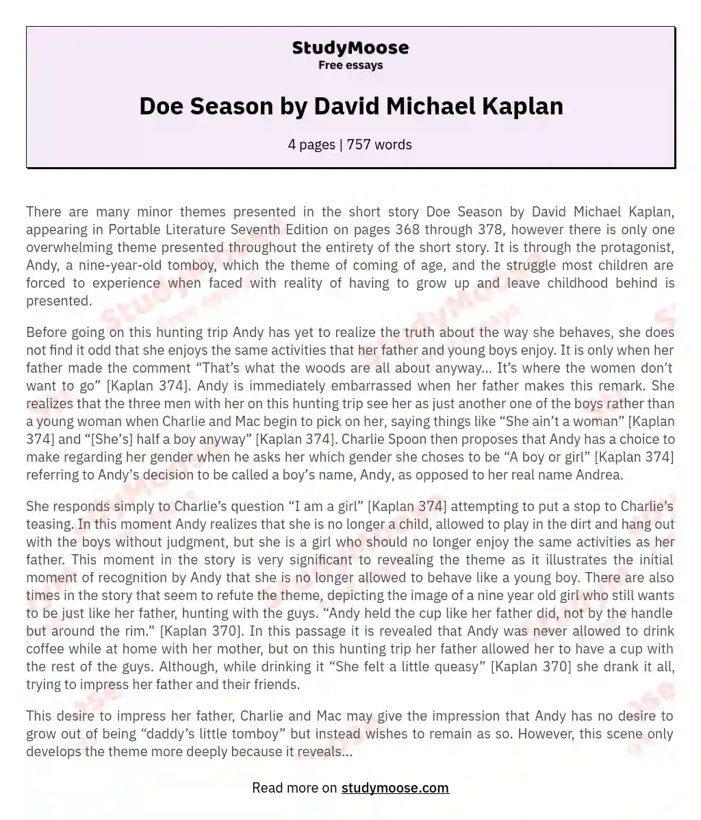 Doe Season by David Michael Kaplan essay
