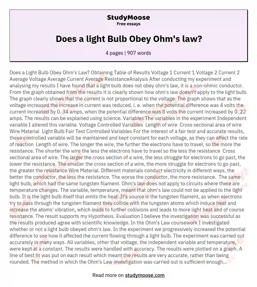 Does a light Bulb Obey Ohm's law? essay