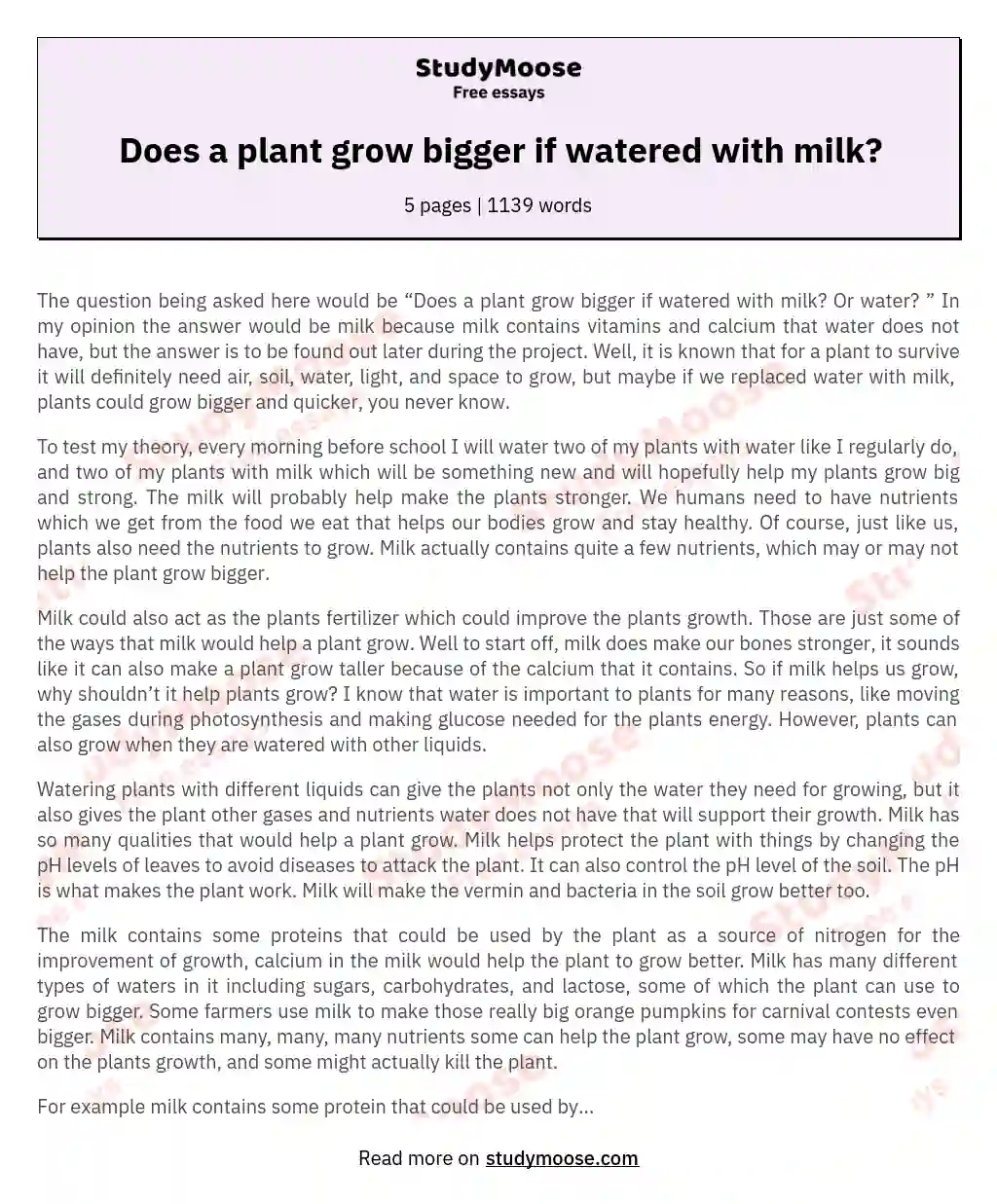 Milk: A Potential Growth Booster for Plants essay