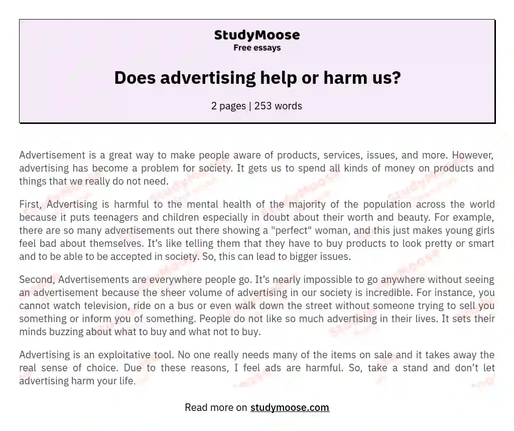 Does advertising help or harm us? essay