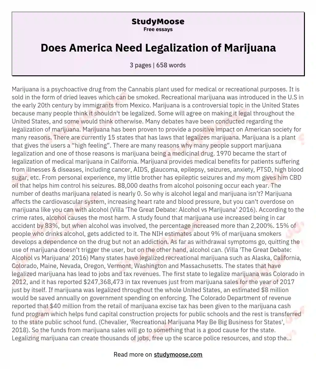 Does America Need Legalization of Marijuana essay