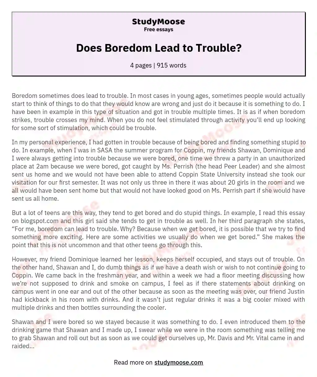 Does Boredom Lead to Trouble? essay