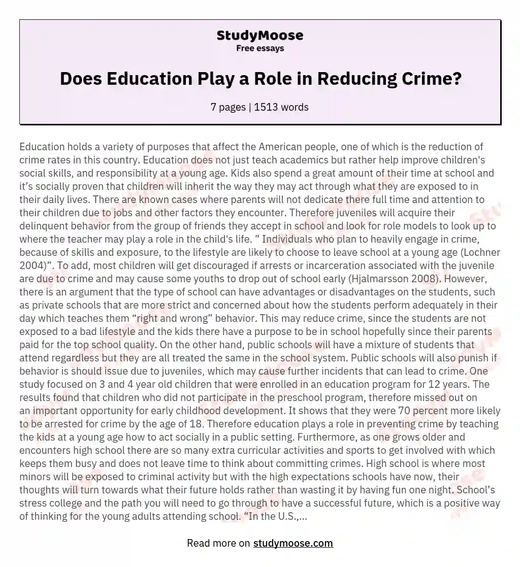 Does Education Play a Role in Reducing Crime? essay