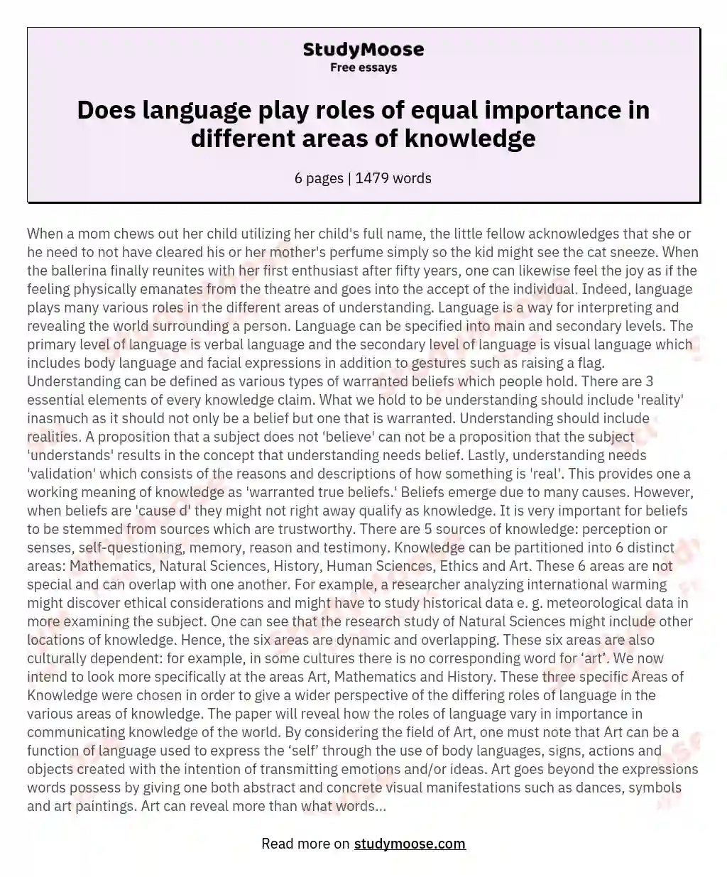 Does language play roles of equal importance in different areas of knowledge essay