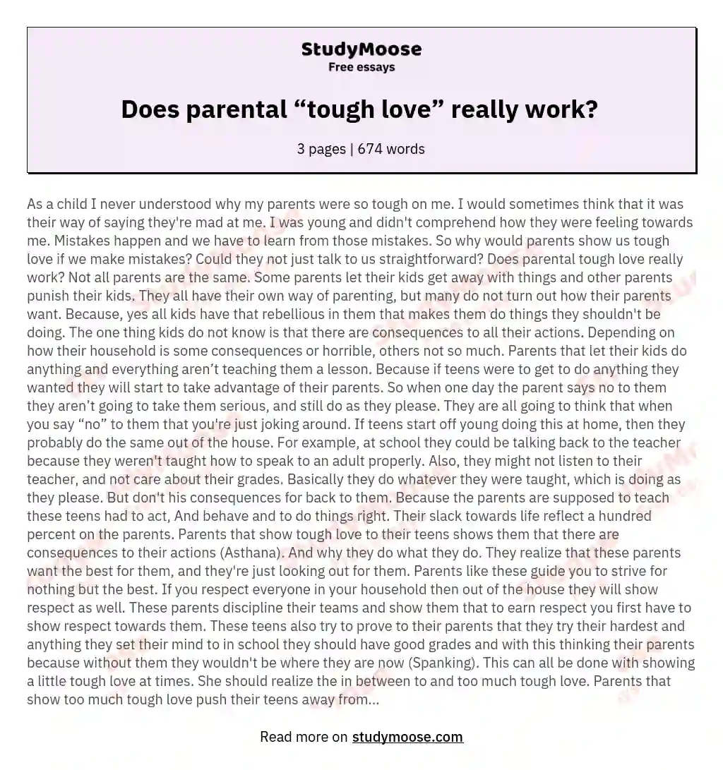 Does parental “tough love” really work?  essay