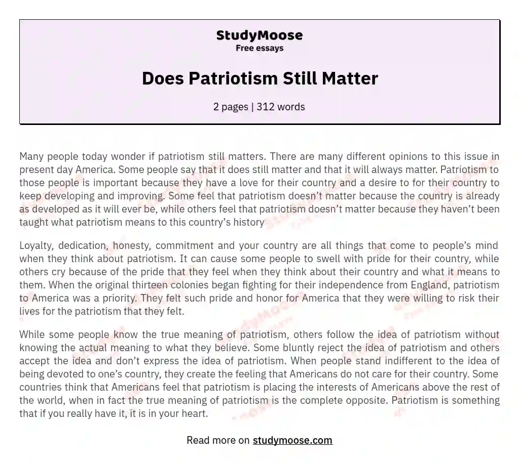 Does Patriotism Still Matter