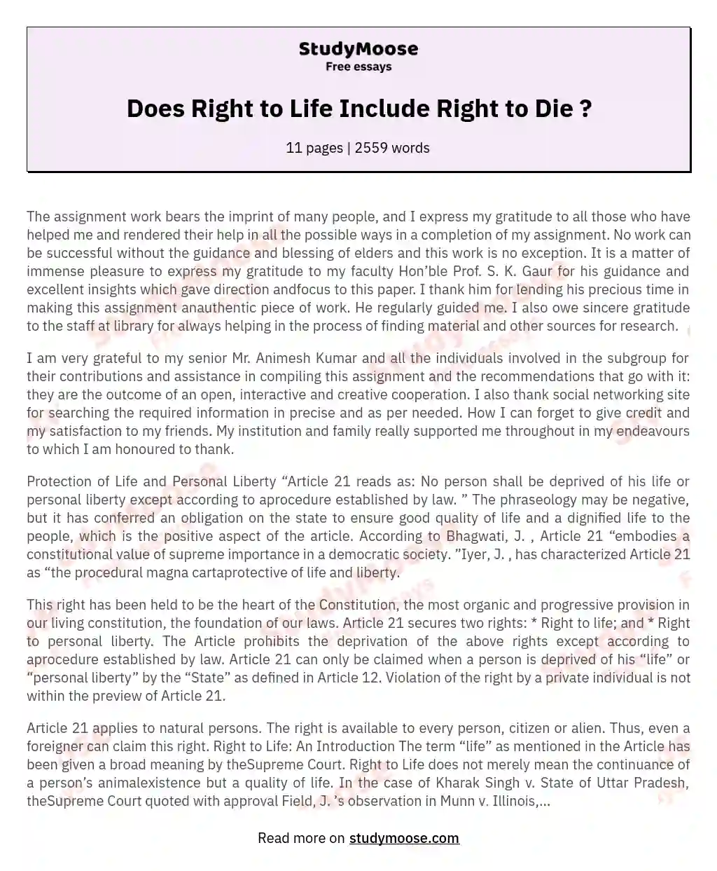 Does Right to Life Include Right to Die ?